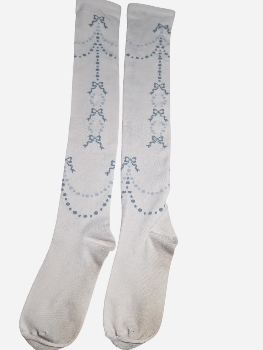 White Innocent World Ivory Blue Bow Socks with Light Blue Bow and Garland Detail